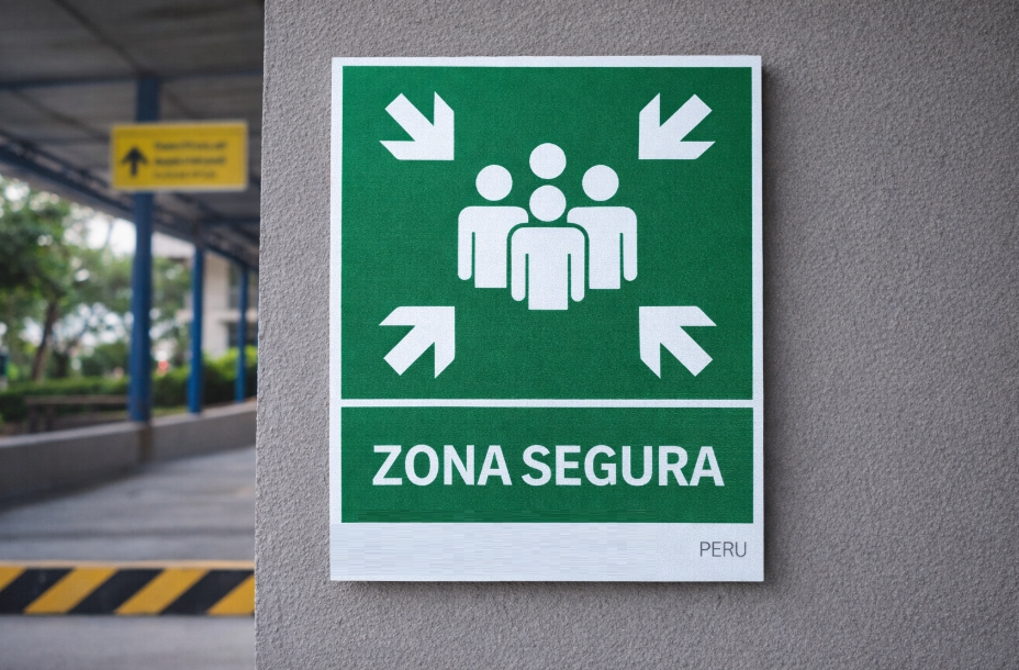Señalización de zona segura según normativa en Perú